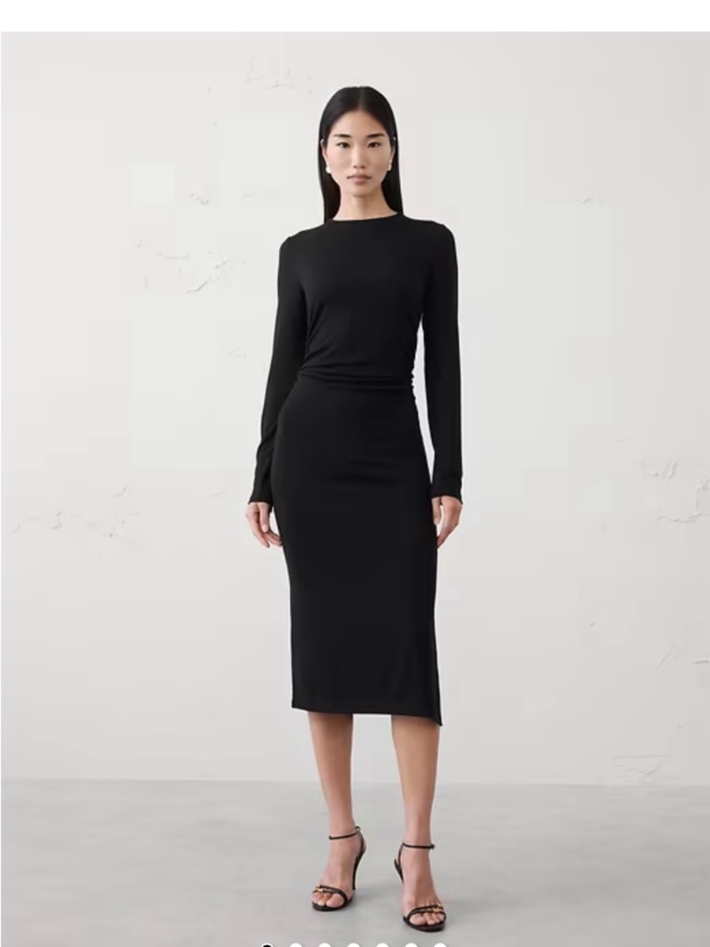 Banana Republic Black Long-Sleeve Ruched Midi Dress